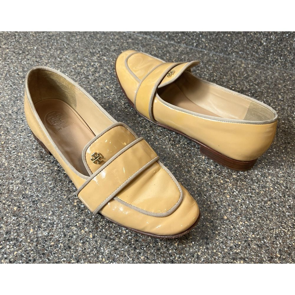 Tory Burch Evette Loafer Light Patent Calf/Grosgrain in Sun Beige Womens Sz 5.5M